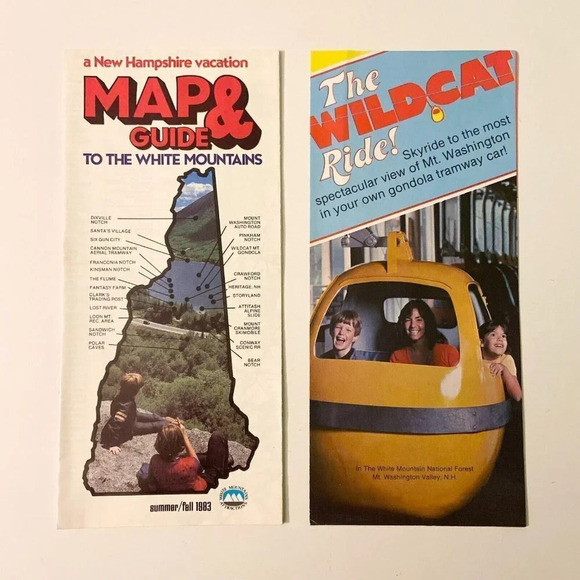 Vintage Lot of 2 New Hampshire Vacation Guide Map and Wildcat Ride Brochures - Picture 1 of 13